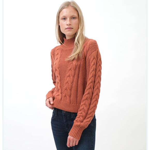 Aeropostale Sweaters - Aeropostale Cable Knit Mock Neck Sweater Orange Pullover Knit Size XL